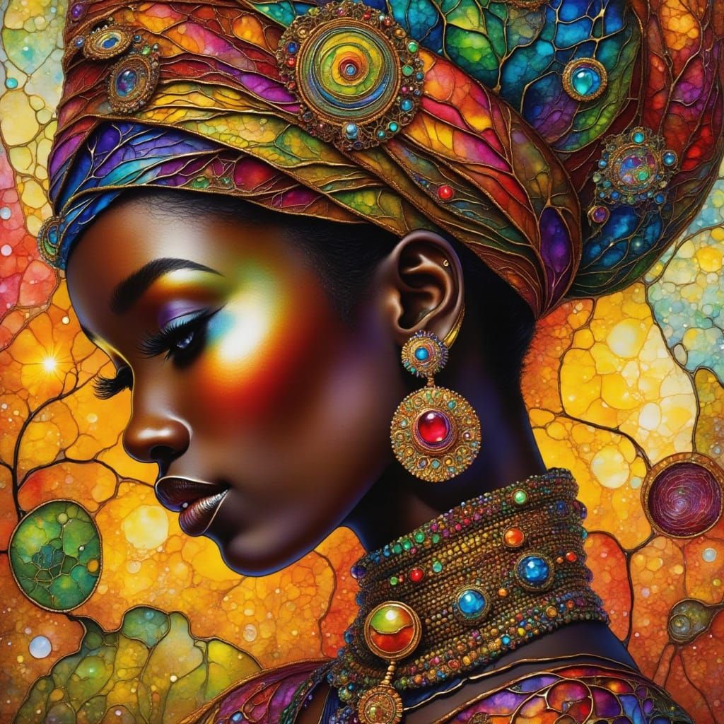 African Woman in Vibrant Textiles and Accessories