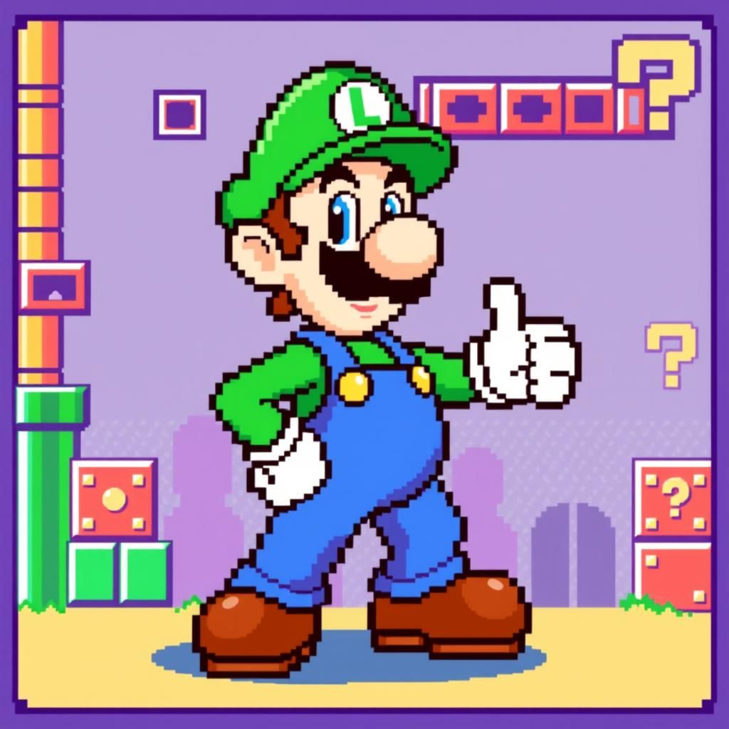 Pixelated Luigi in 8-bit Retro Style