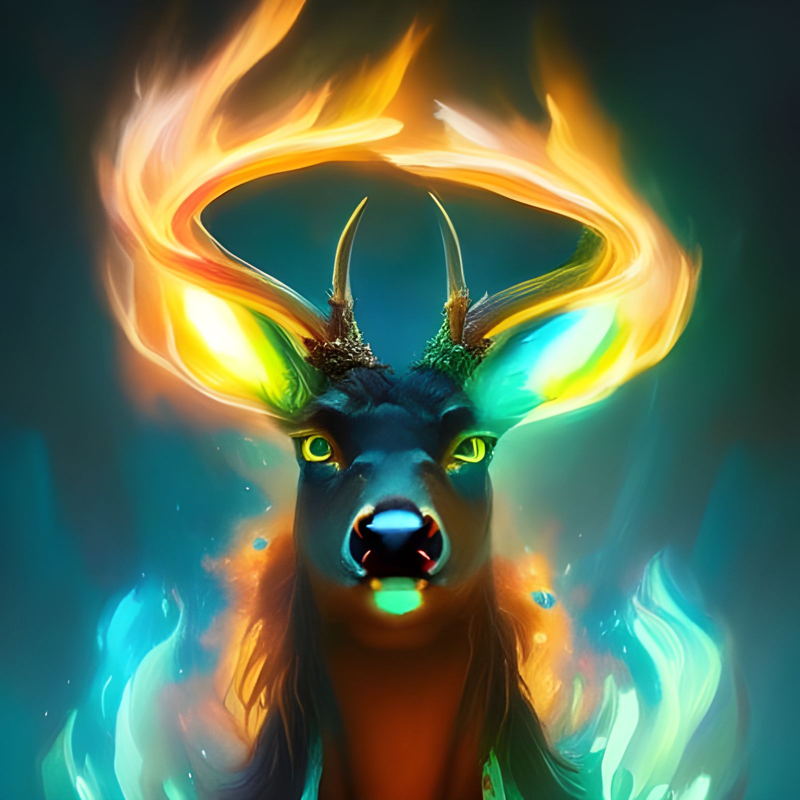Deer Fire Elemental in Digital Art Style