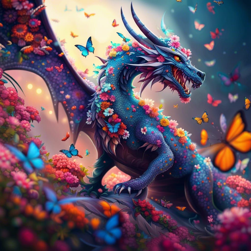 Floral Dragon in Fantasy Art Style