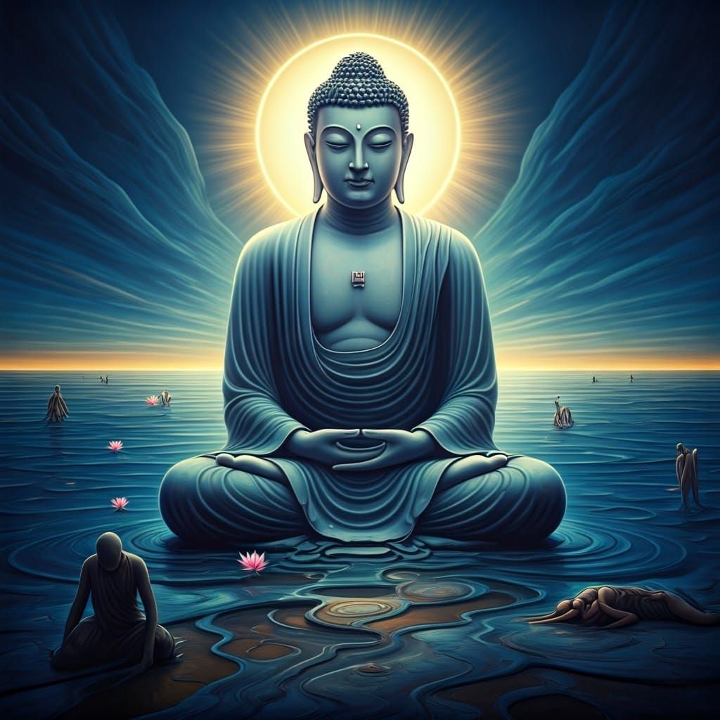 Ethereal Buddha in a Dreamlike Surrealist Landscape
