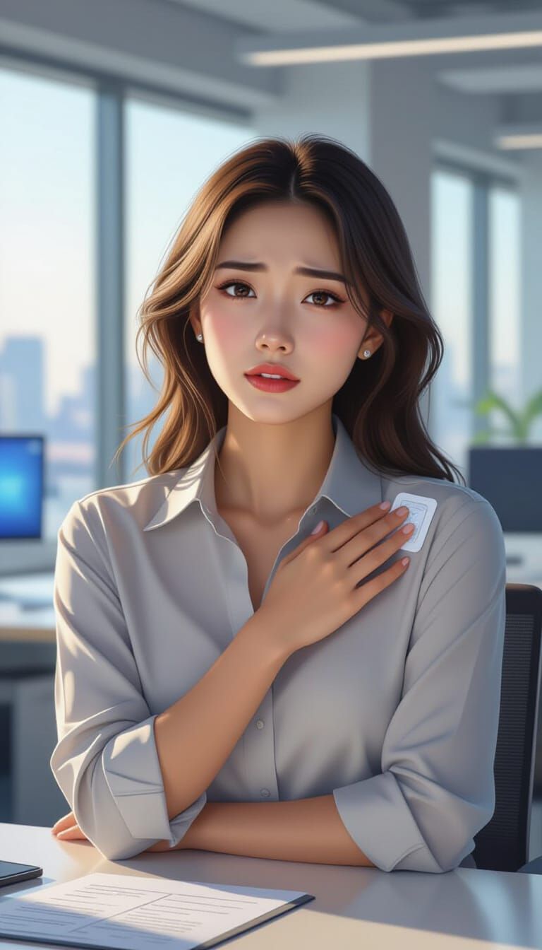 Woman Applying Pain Patch, Hyperrealistic Digital Art