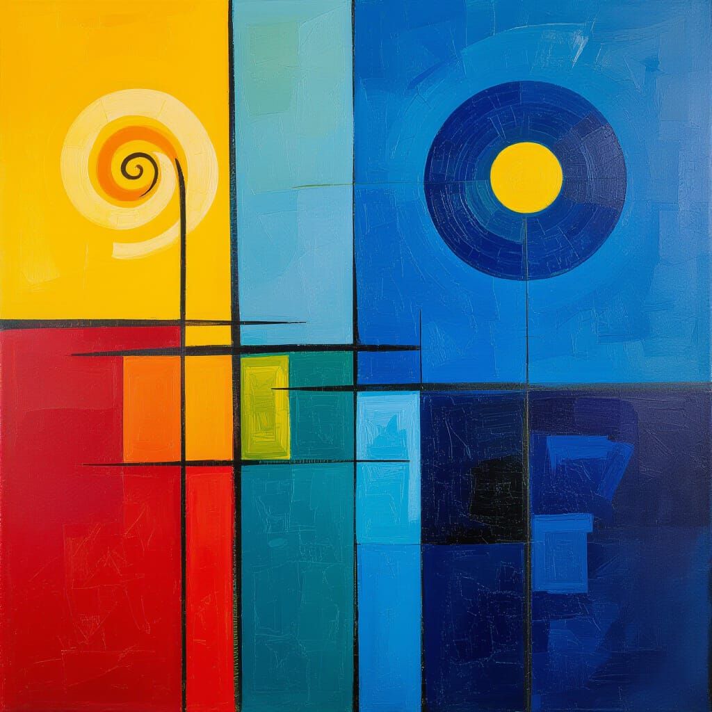 Abstract Ocean Blue Lines in Surrealist Oil Painting