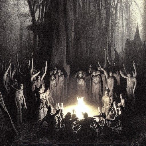 Dark Forest Satanic Ritual: Horror Illustration