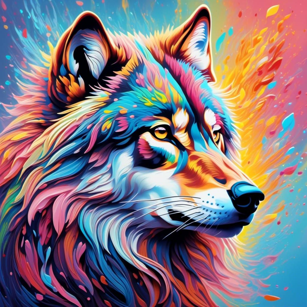 Pastel Wolf with Abstract String Theory Background