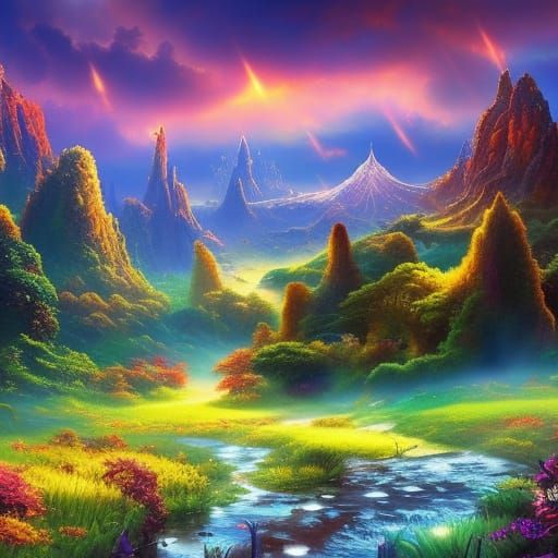 Fantastical Snails Matte Painting in Deep Color