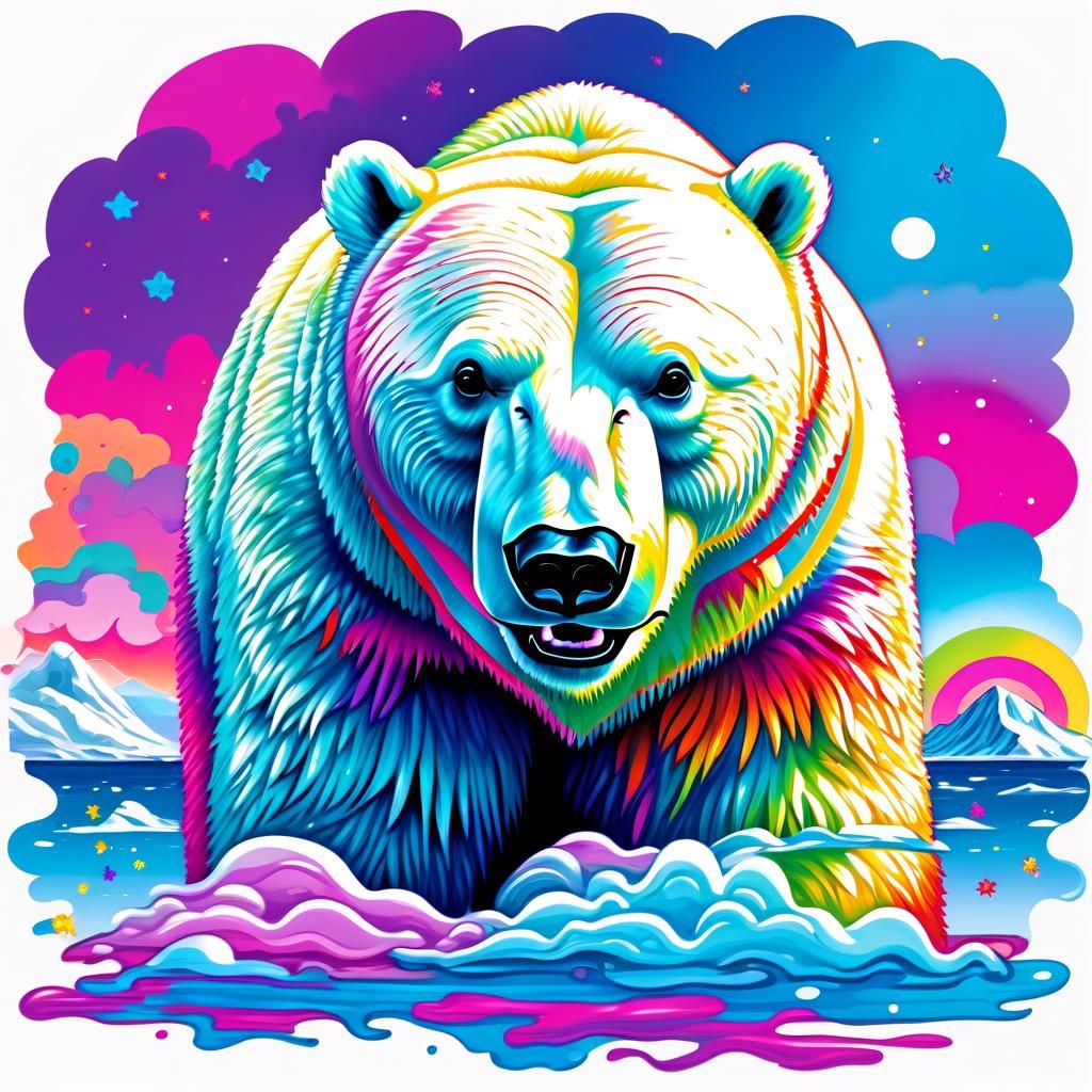 Rainbow Polar Bear in Lisa Frank Style