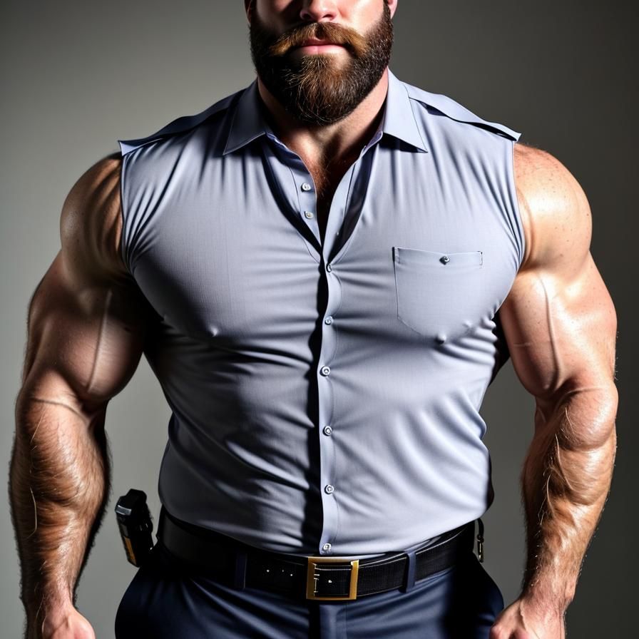 Muscular, Bearded Policemen with Open Uniforms