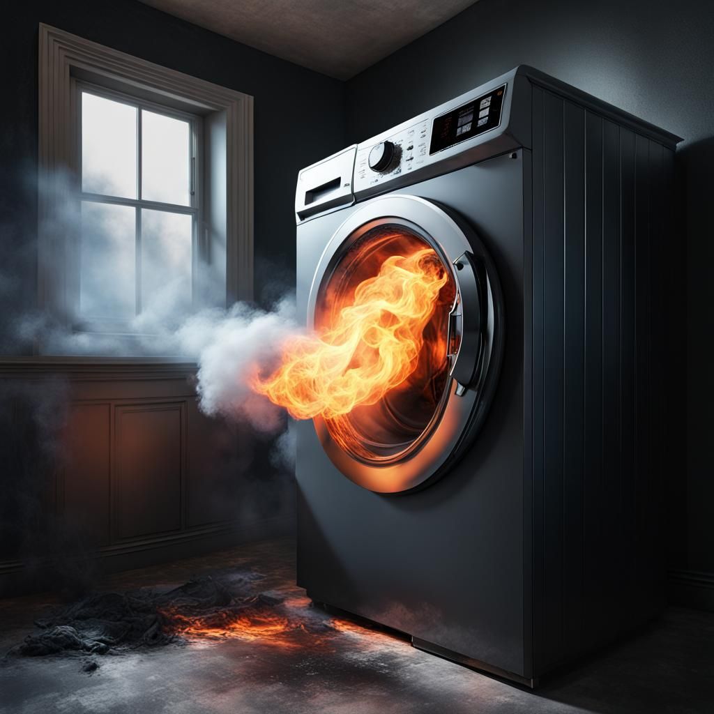 Burning Washing Machine in Haring Style