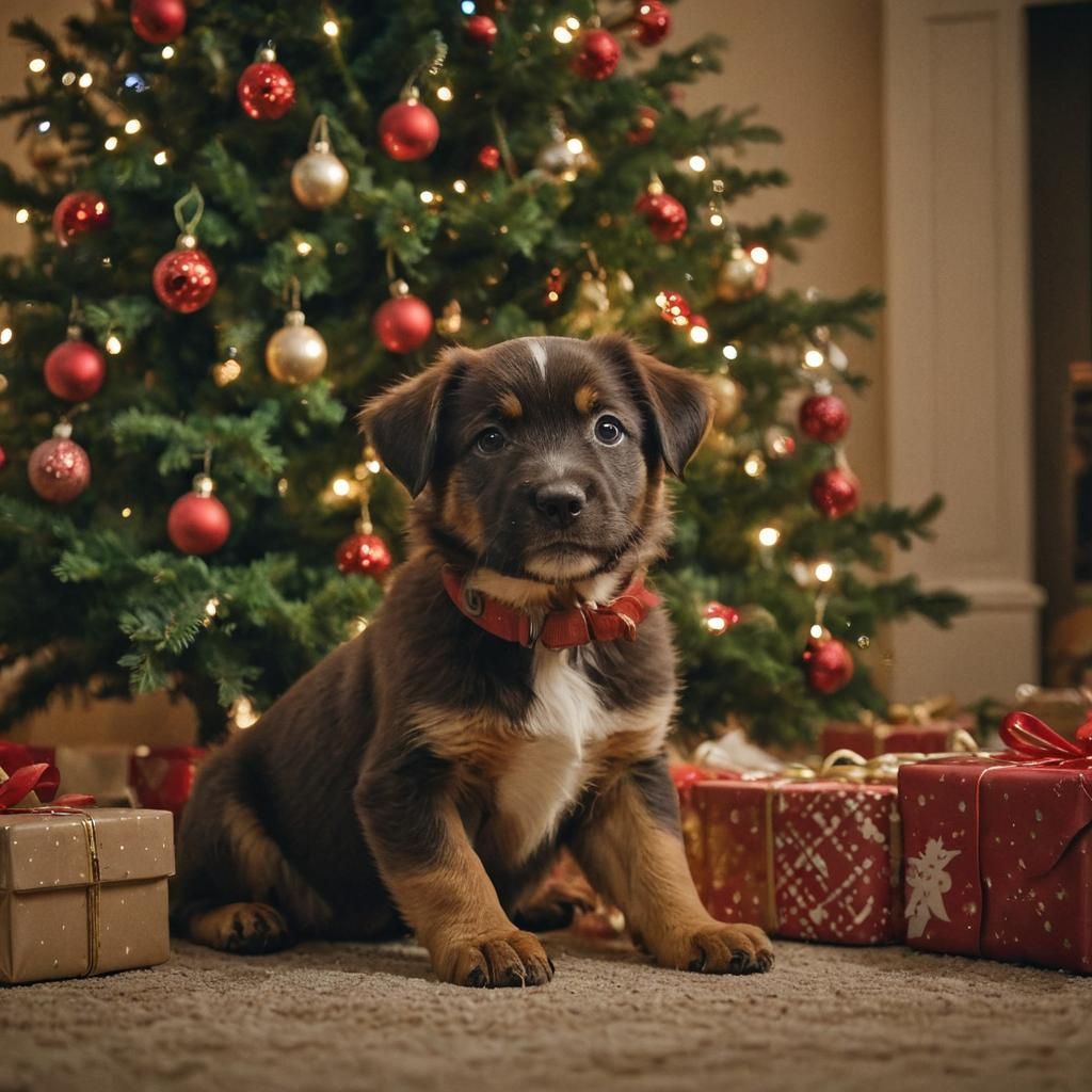 Cute Puppy's Christmas Day: A Cinematic Still