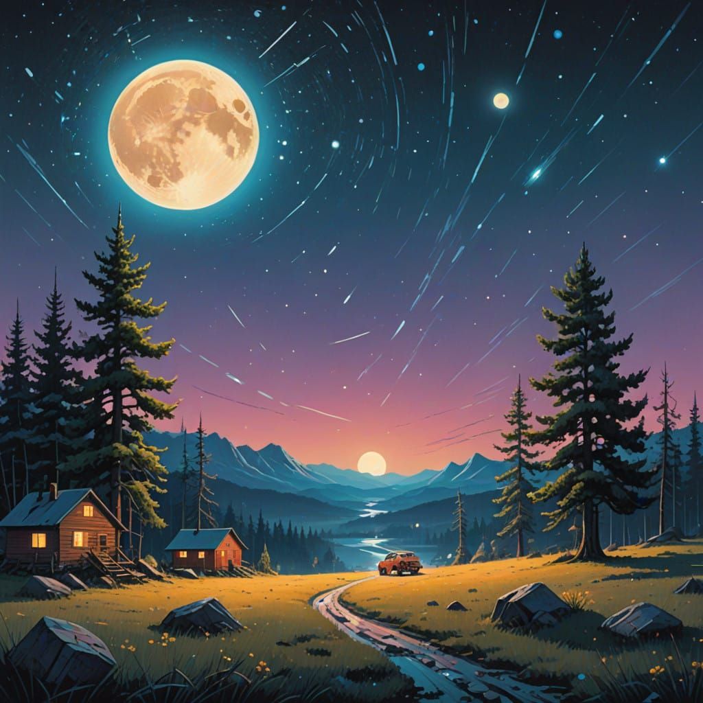 Dreamy Celestial Landscape in Vibrant Colors