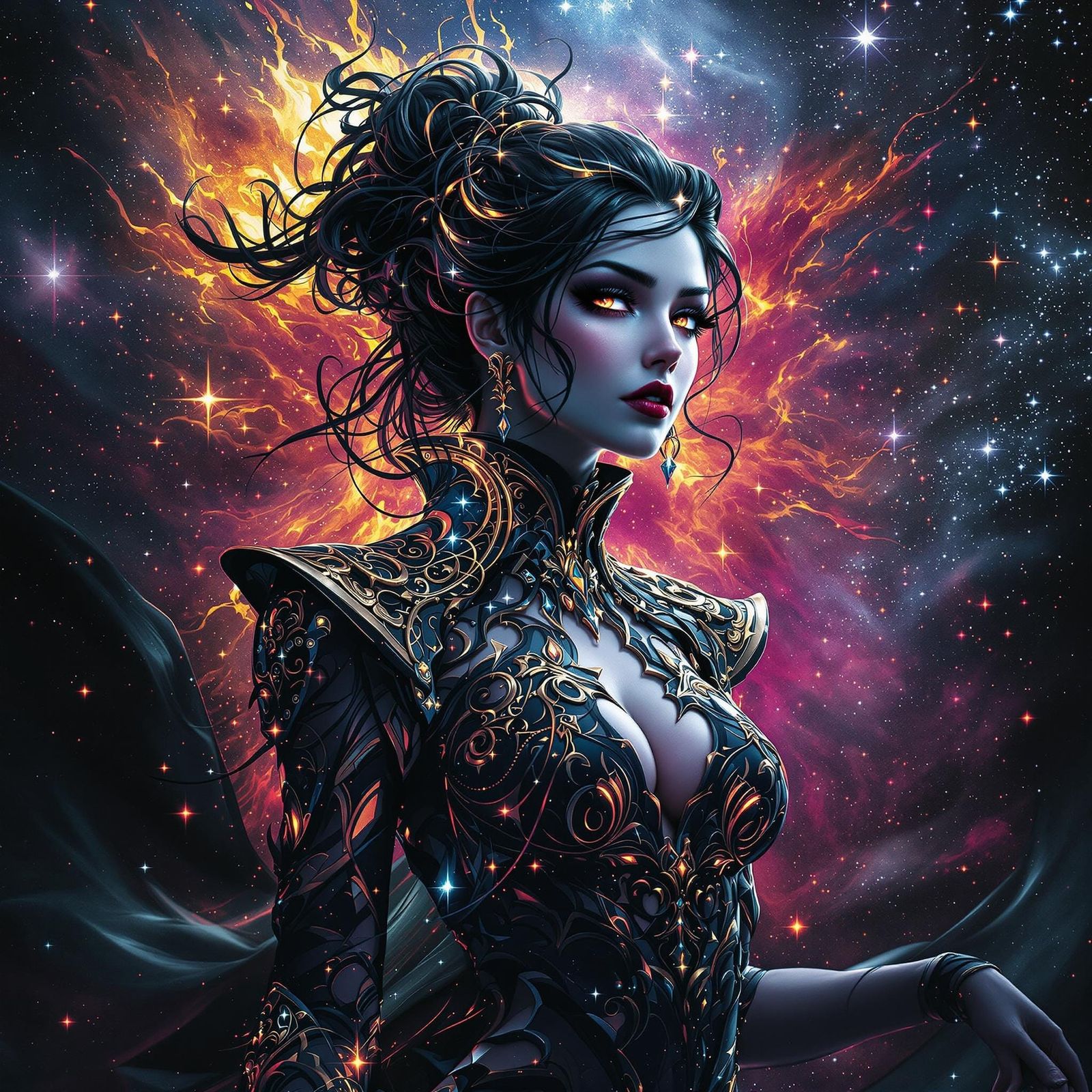 Futuristic Fairy in Ornate Neon Fashion