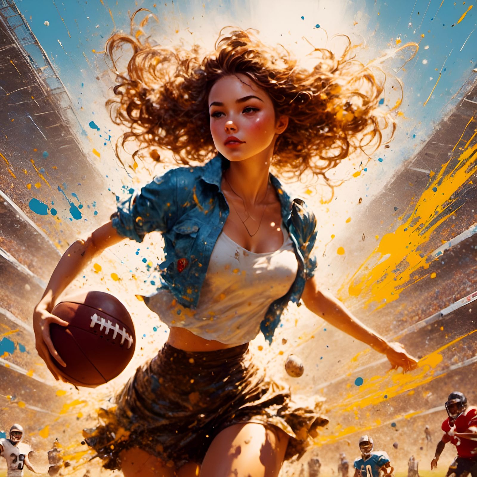 Belle Plays Football: Pin-Up Graffiti Portrait