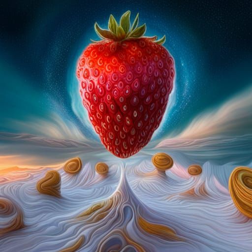 Psychedelic Melting Strawberry in Cosmic Surrealism