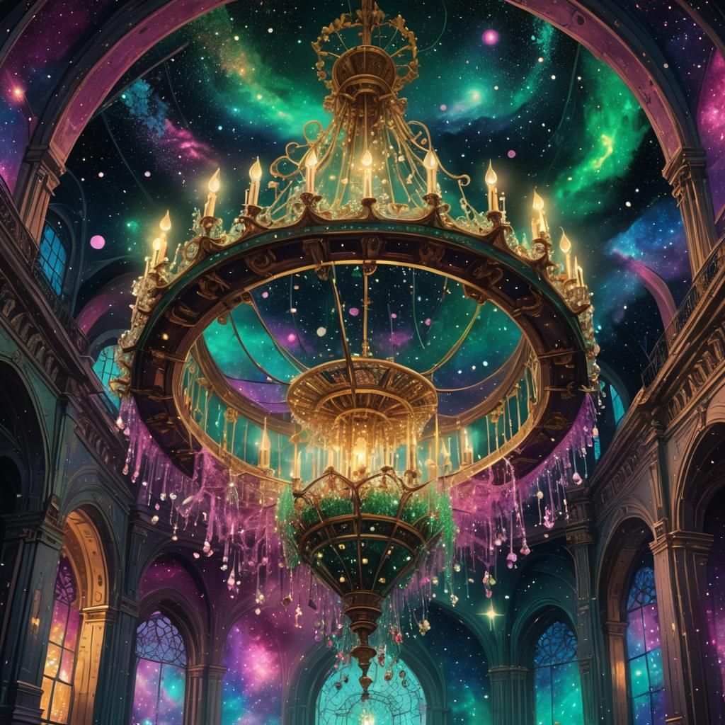 Celestial Stardust Chandelier in a Surreal Style