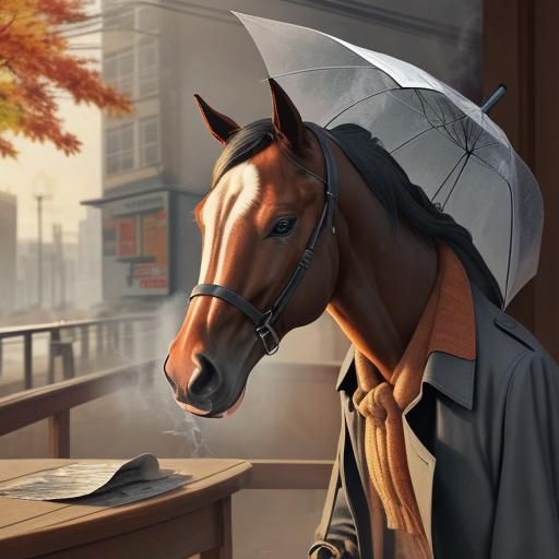 Horse Reads Newspaper on Autumn Day