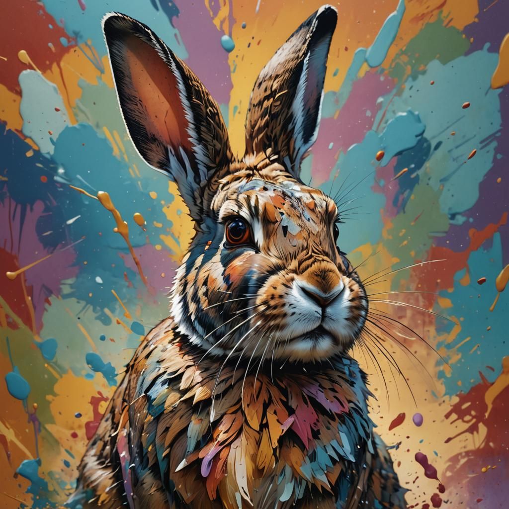 Strong Rabbit in Hyperrealistic Splash Art