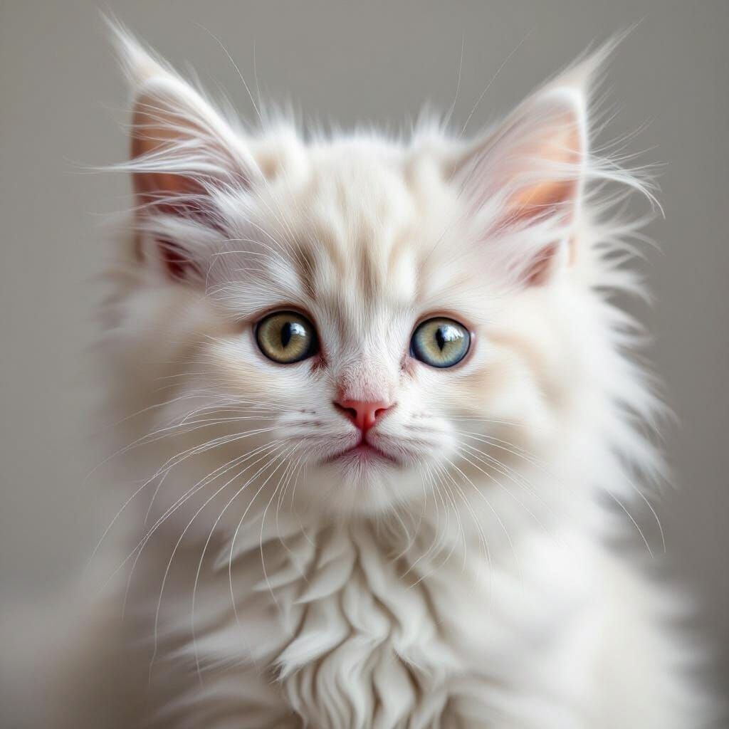 Photorealistic Fluffy White Kitten Portrait