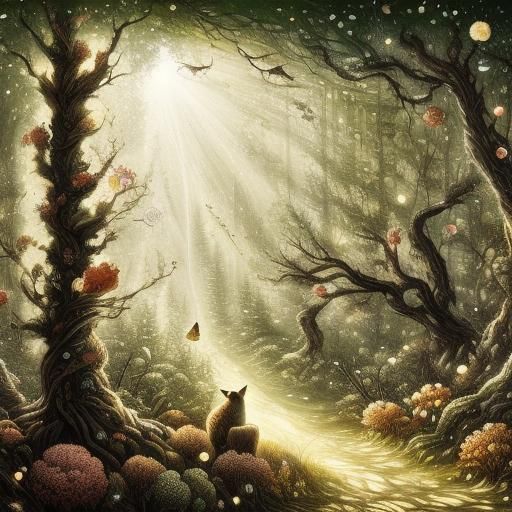 Stippling Ink Drawing: Bambi and Flower Meeting