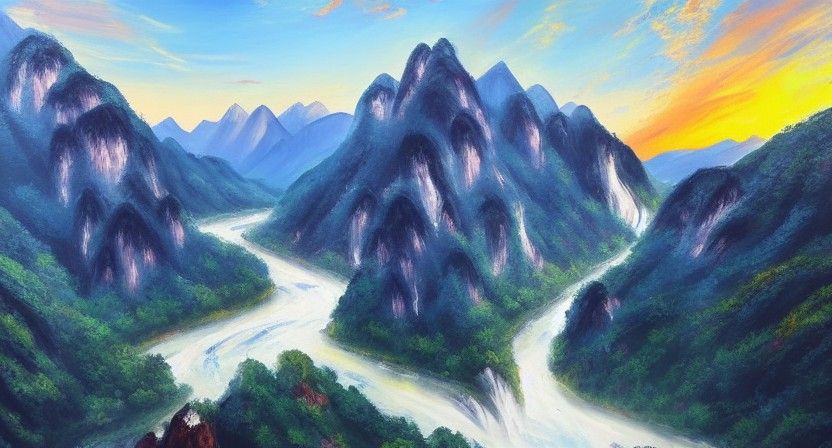 Sunrise Over Mountain Landscape Painting