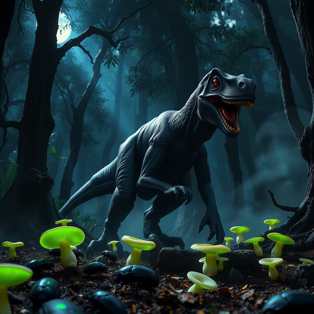 Surreal Dark Fantasy Scene in Cyberpunk Digital Art Style