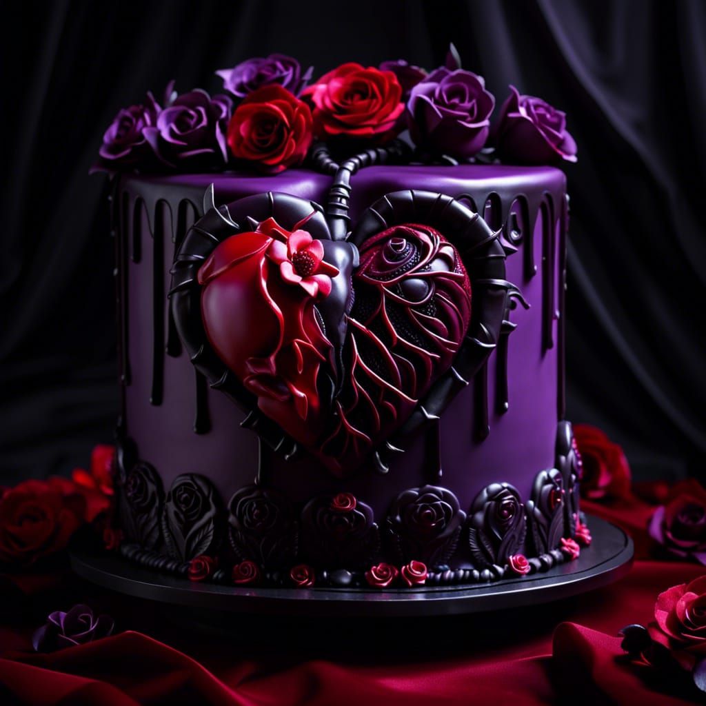 Gothic Heart Cake with Roses