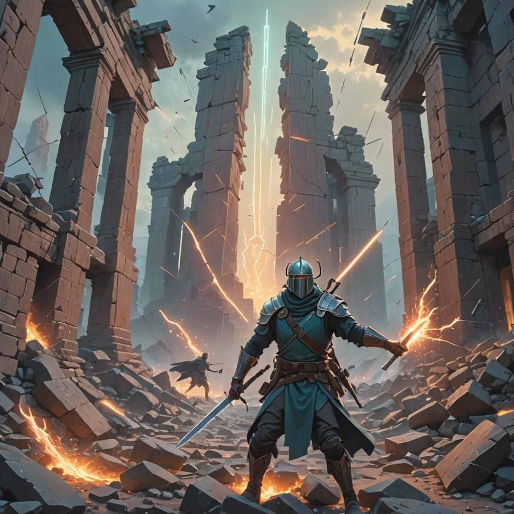 Warrior's Mystical Awakening in Cyberpunk Style