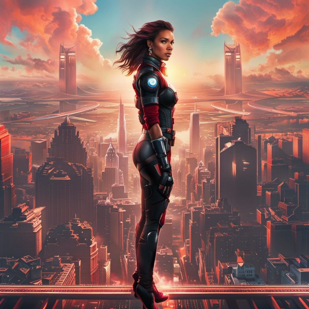 Cyberpunk Net Runner Girl in Style of Alphonse Mucha