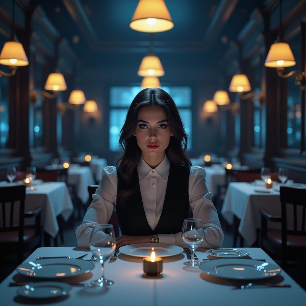 Empty Restaurant at Dusk Cinematic Wide Shot