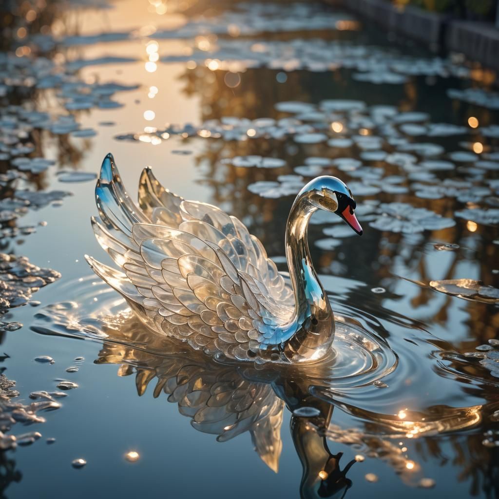 Quartz Swan Gliding: Surreal Crystal Art