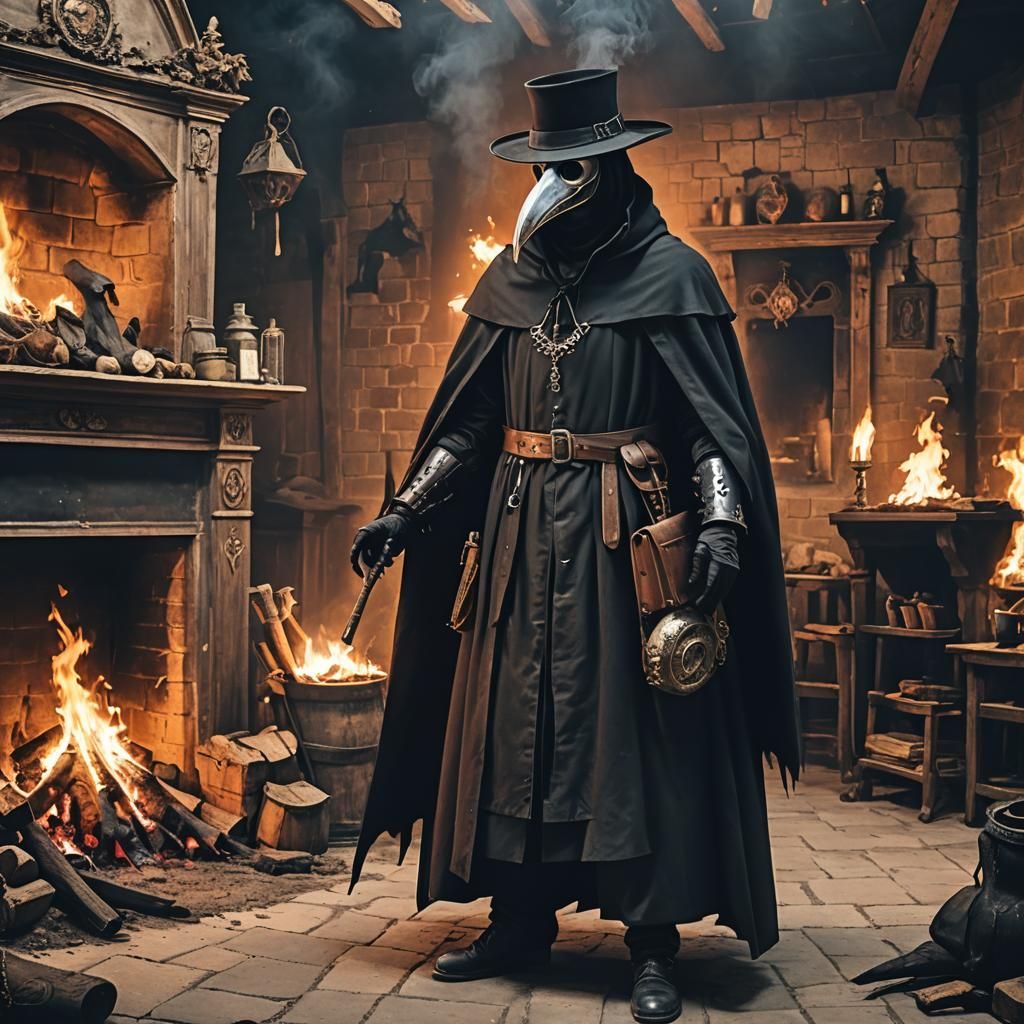 Medieval Plague Doctor in a Seraphic Masquerade