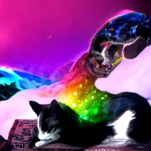 Cosmic Cat on a Rainbow: Astral Illustration