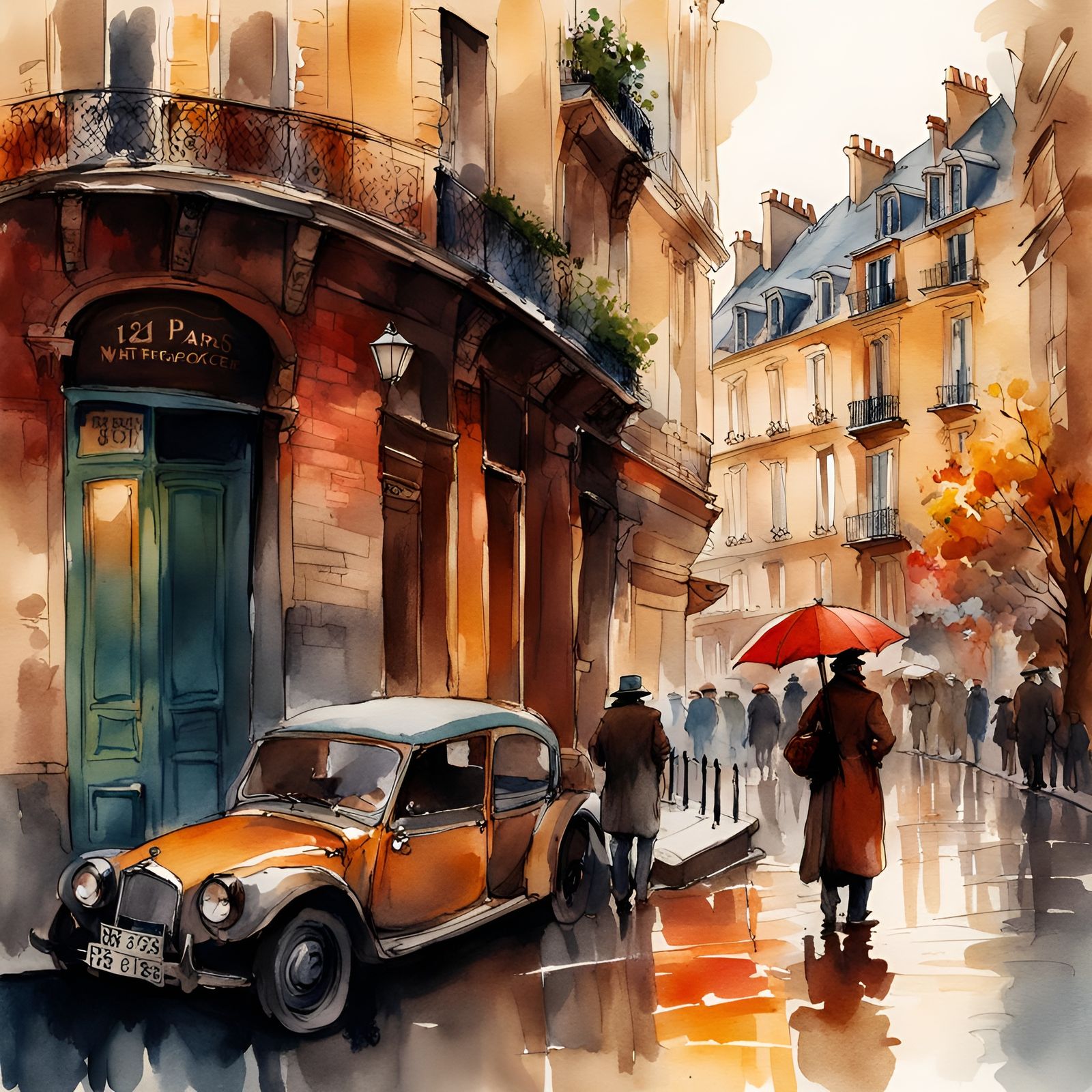 1821 Paris Ink and Watercolor Cityscape