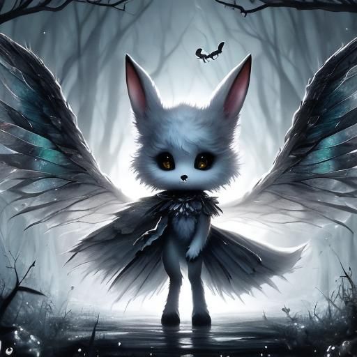 <lora:Cute kitty:1.0> (a cute little white rabbit), behind h...