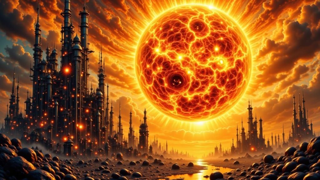 Giant Sun-Draining Factory in Steampunk Style