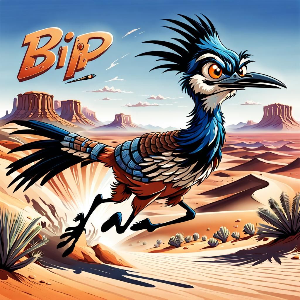 RoadRunner Cartoon Art in Dynamic Desert Scene