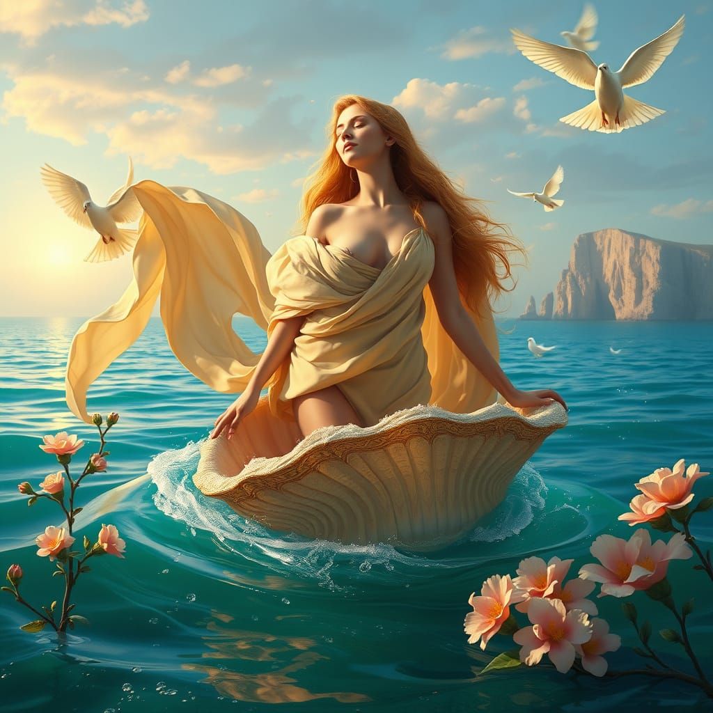 Aphrodite's Birth from Sea Foam in Renaissance Style