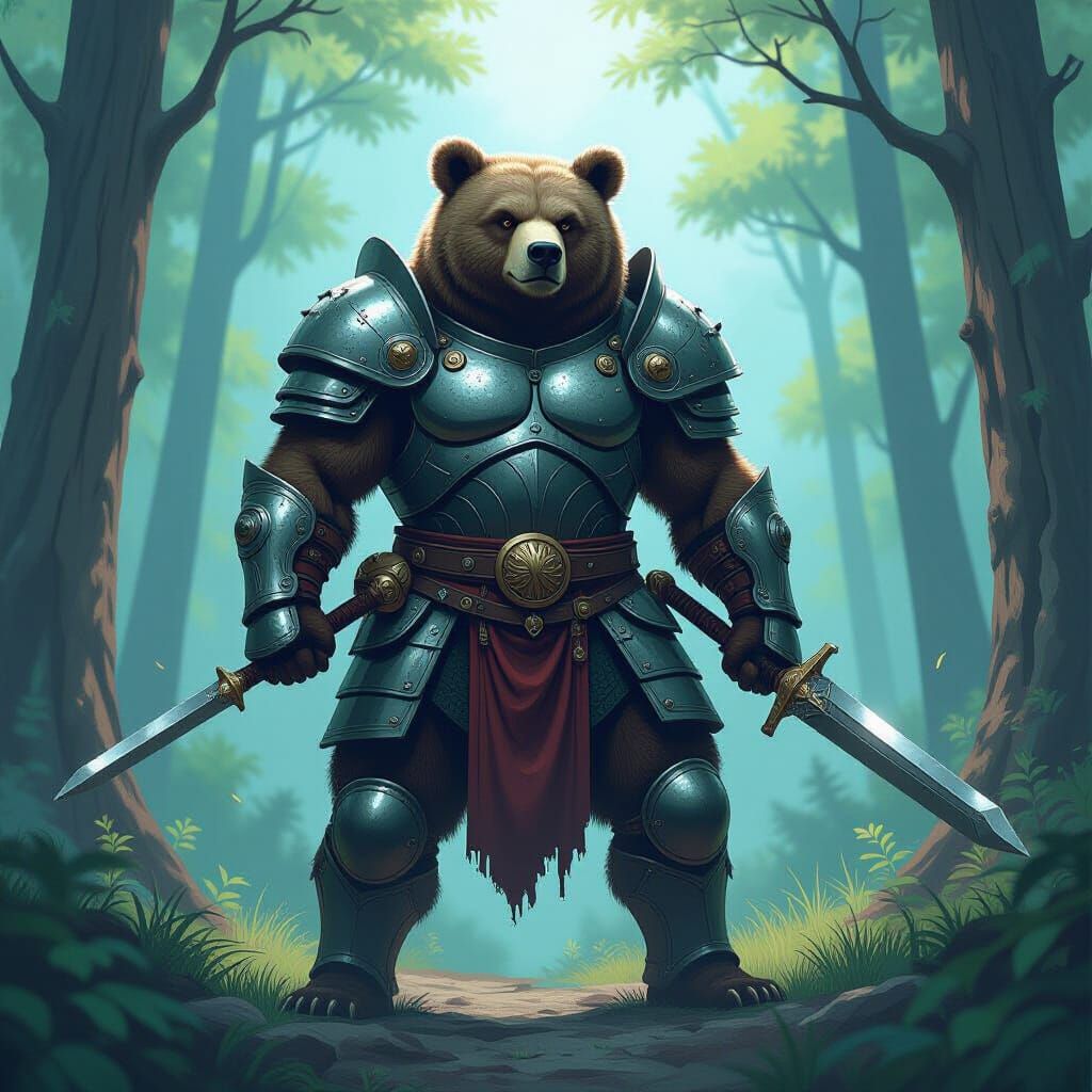 Armored Battle Bear Warrior in Mystical Forest