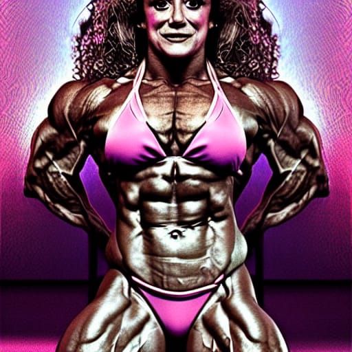 Female Muscle Competitor in Pink Bikini: Japanese Illustrati...