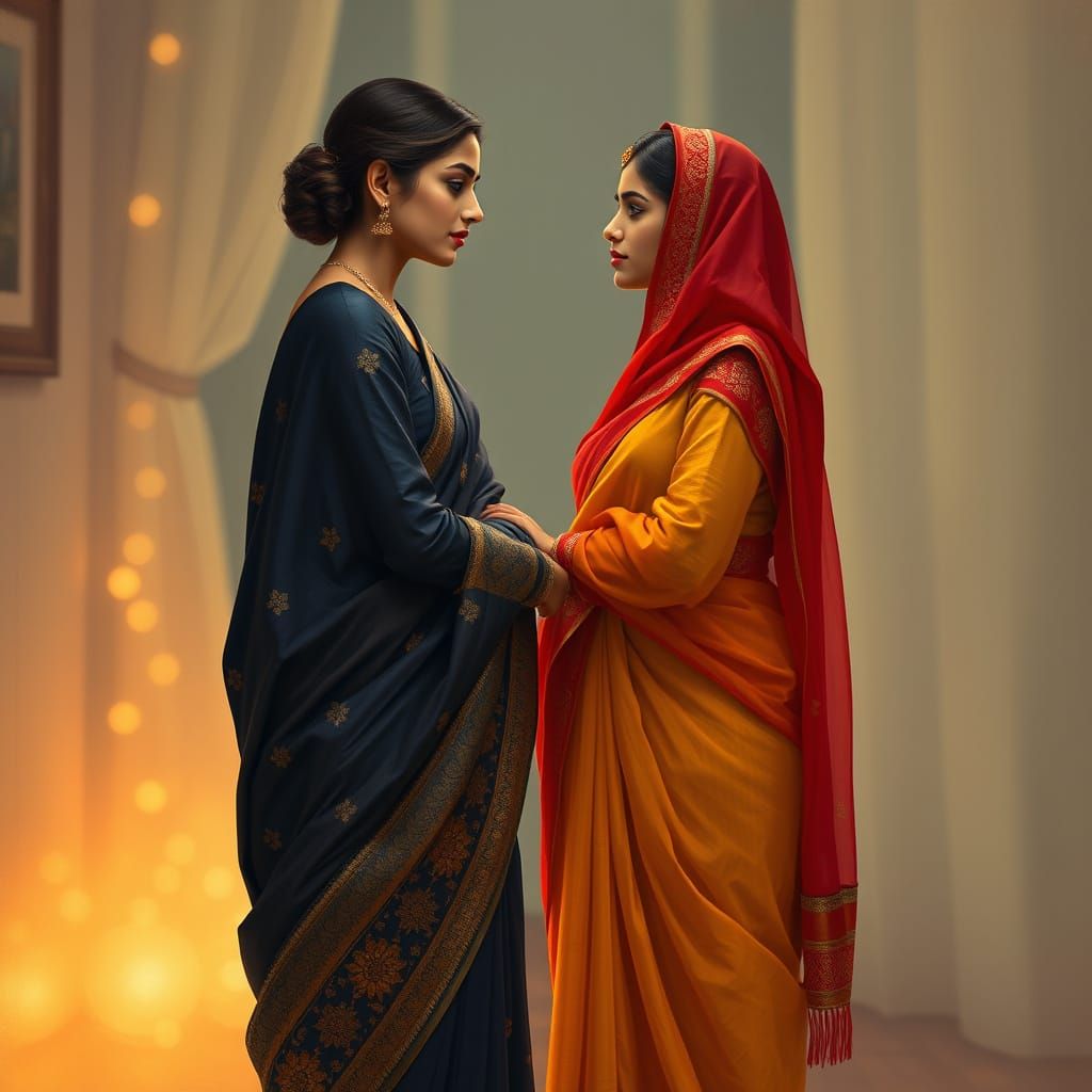 Emotional Connection in Soft Light, Inspired by Indian Art