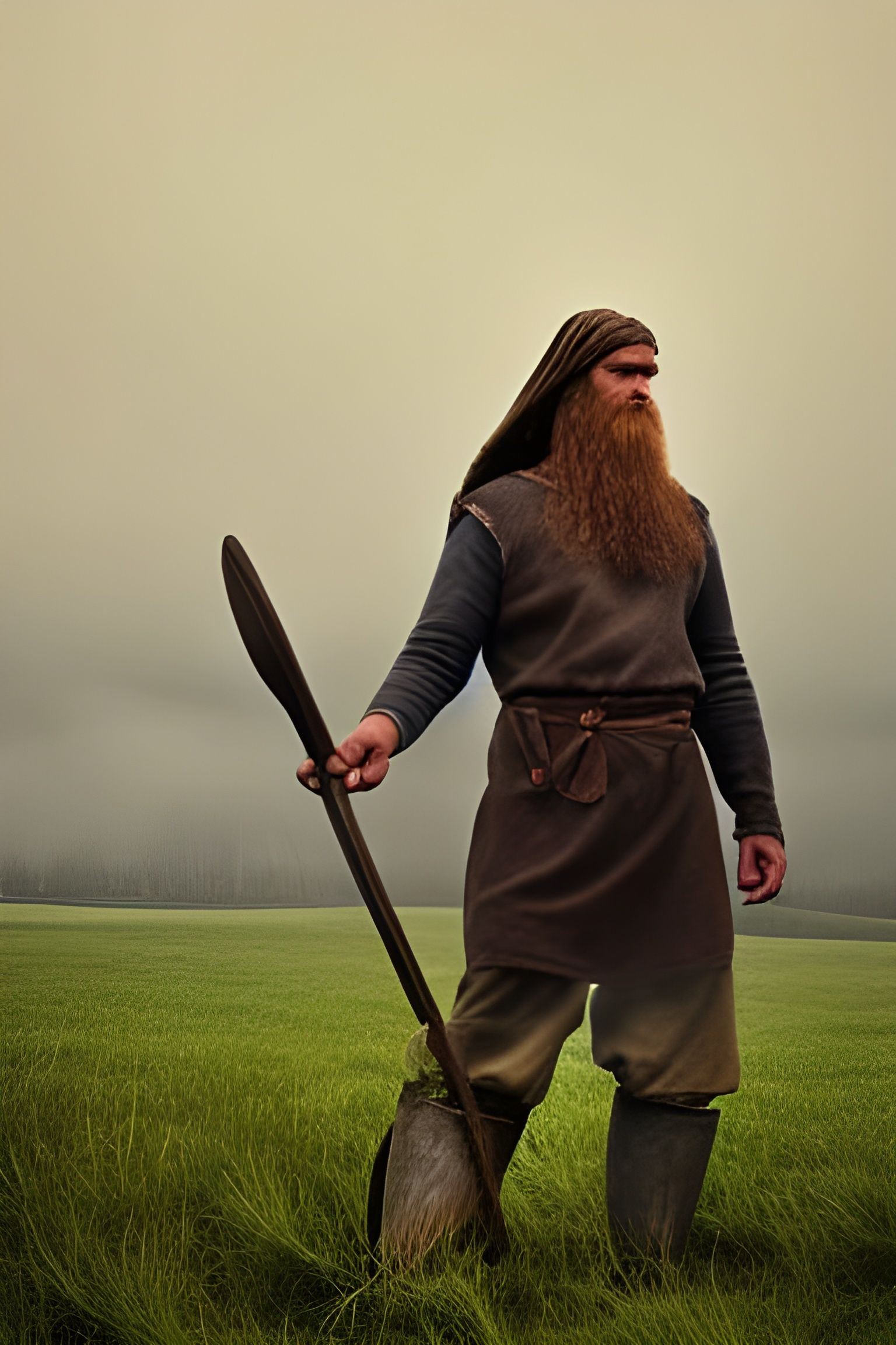 Viking Farmer in Contemplation: A Rural Scene