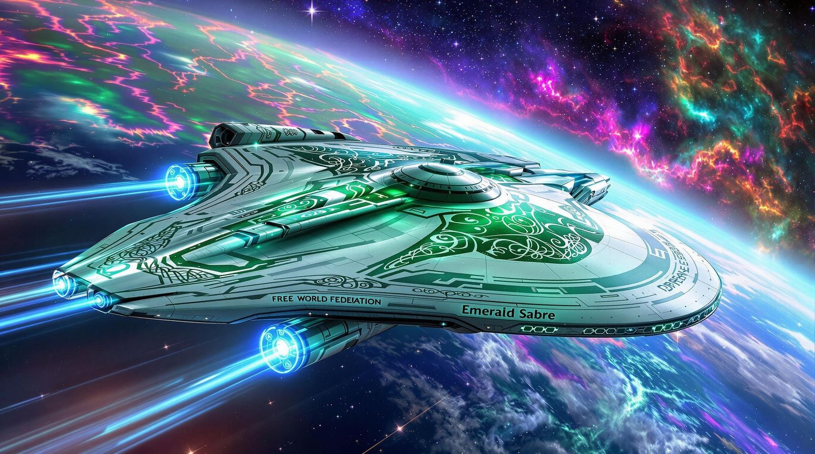 Massive Starship Emerges from Vibrant Earth-Like Planet in F...