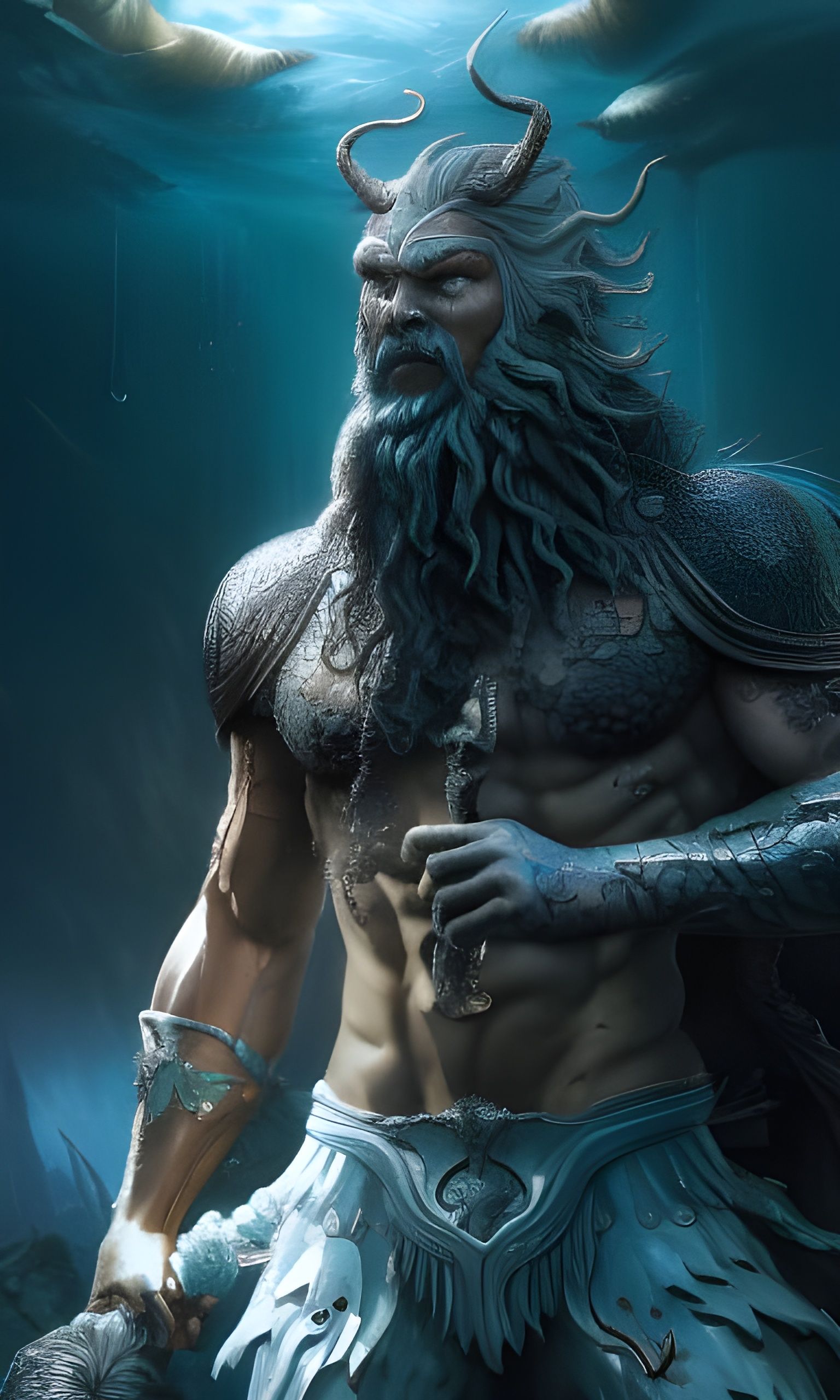 Poseidon Water Elemental in Dark Fantasy Style