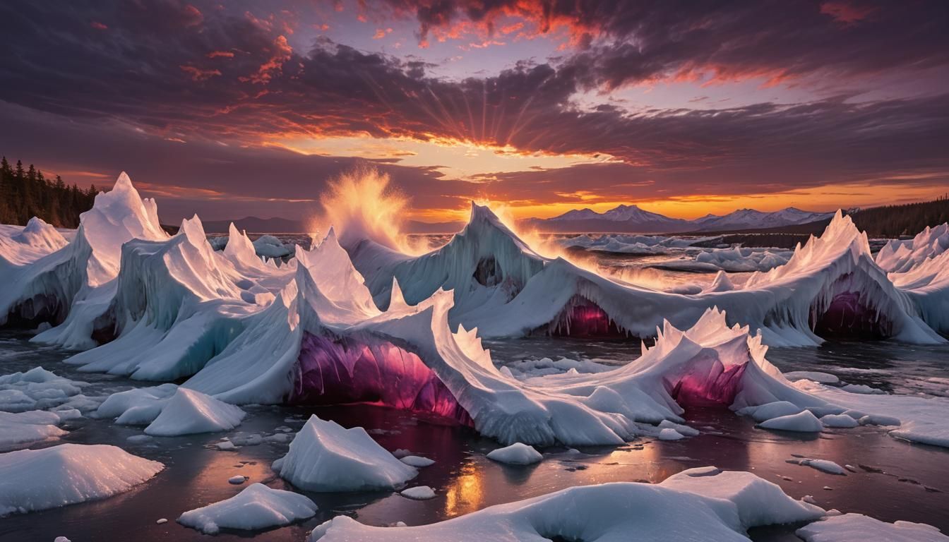 Sunset Ice Wave: Detailed Matte Painting