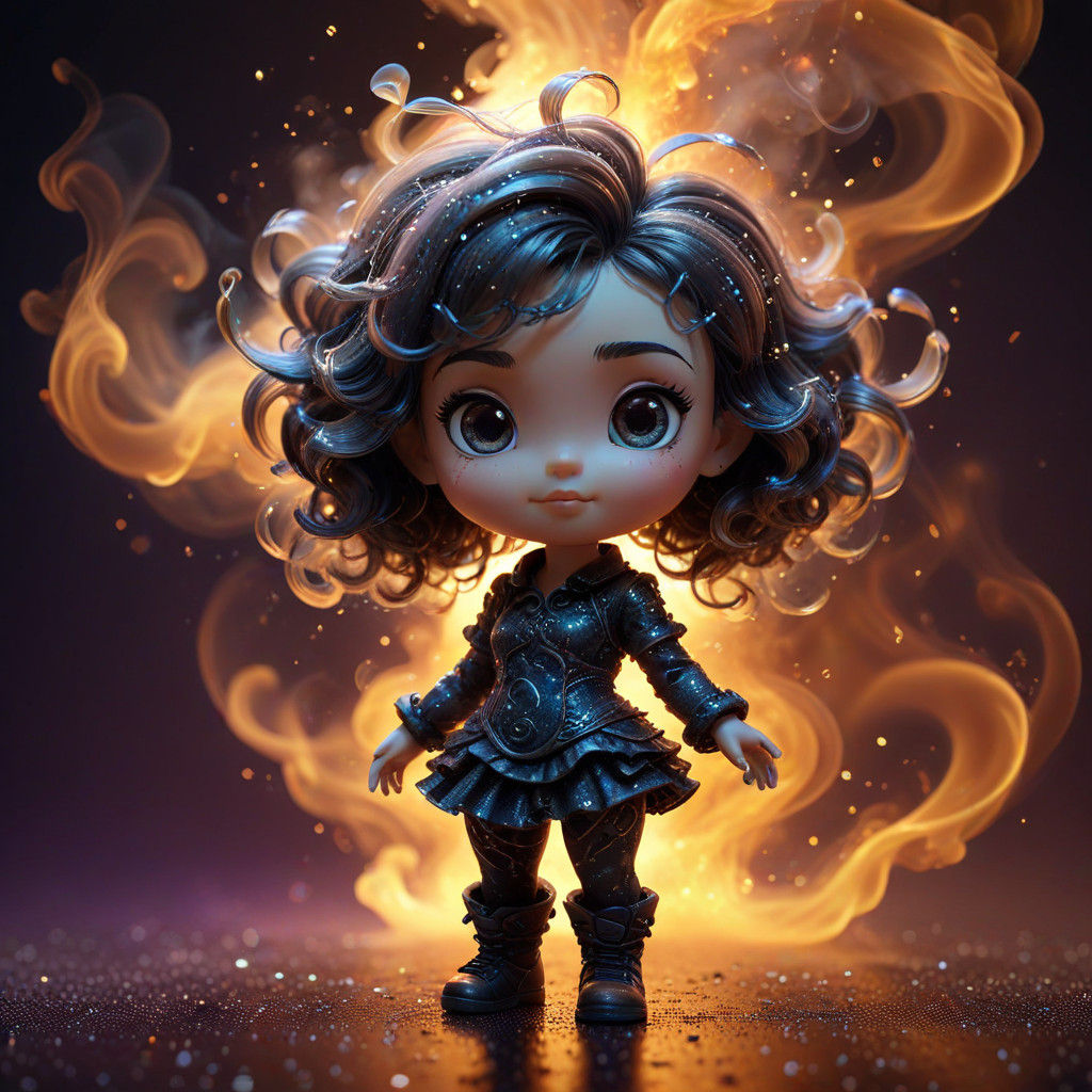 Glowing Smoke Chibi in a Vibrant Neon Gradient