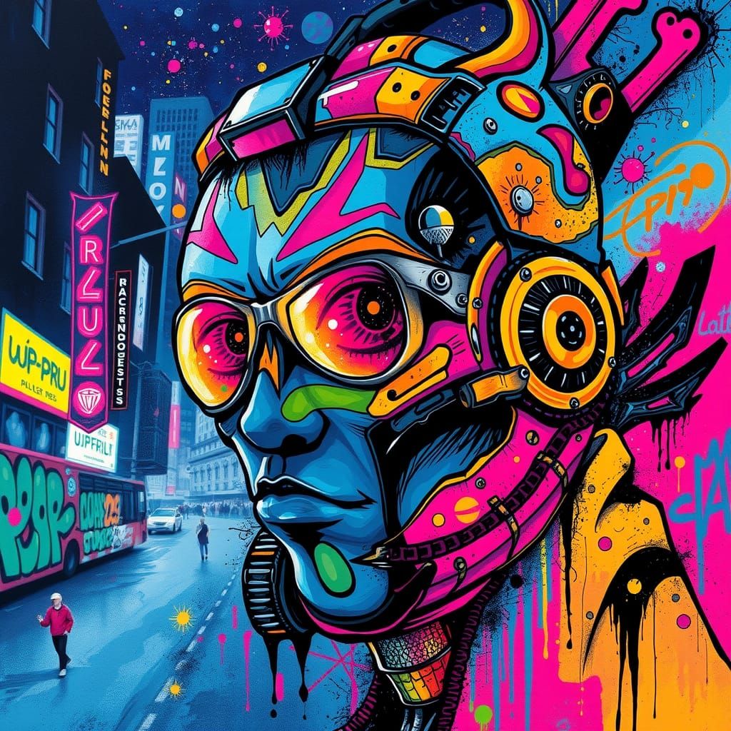 Polychromatic Space Face Graffiti Art in Street Style