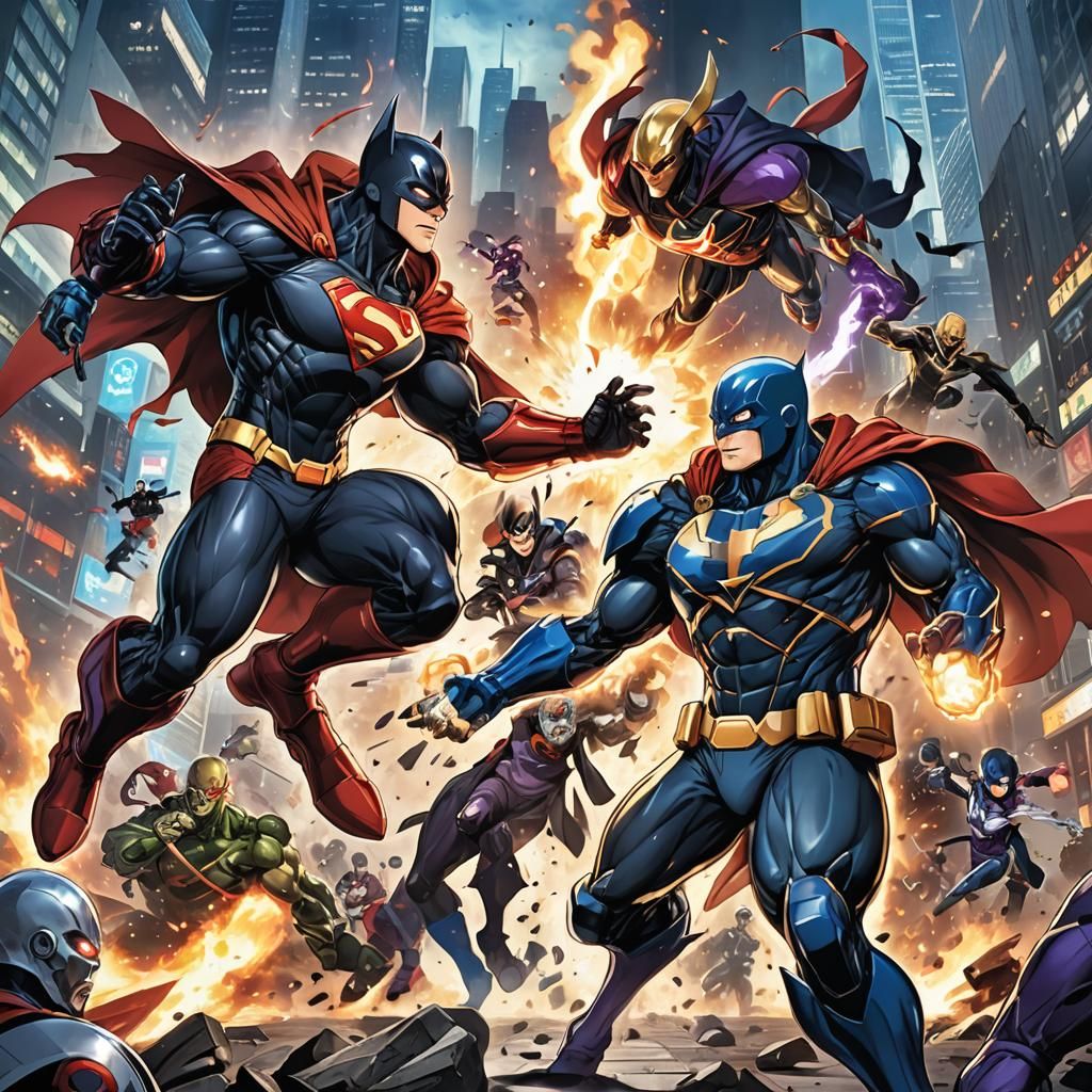 Superhero vs Supervillain in Anime Style