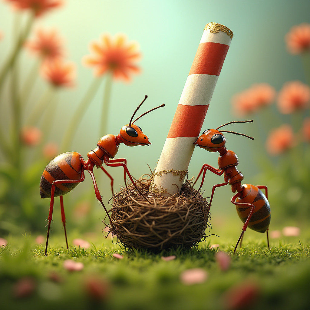 Dr. Seuss Ants Carry Oversized Cigarette