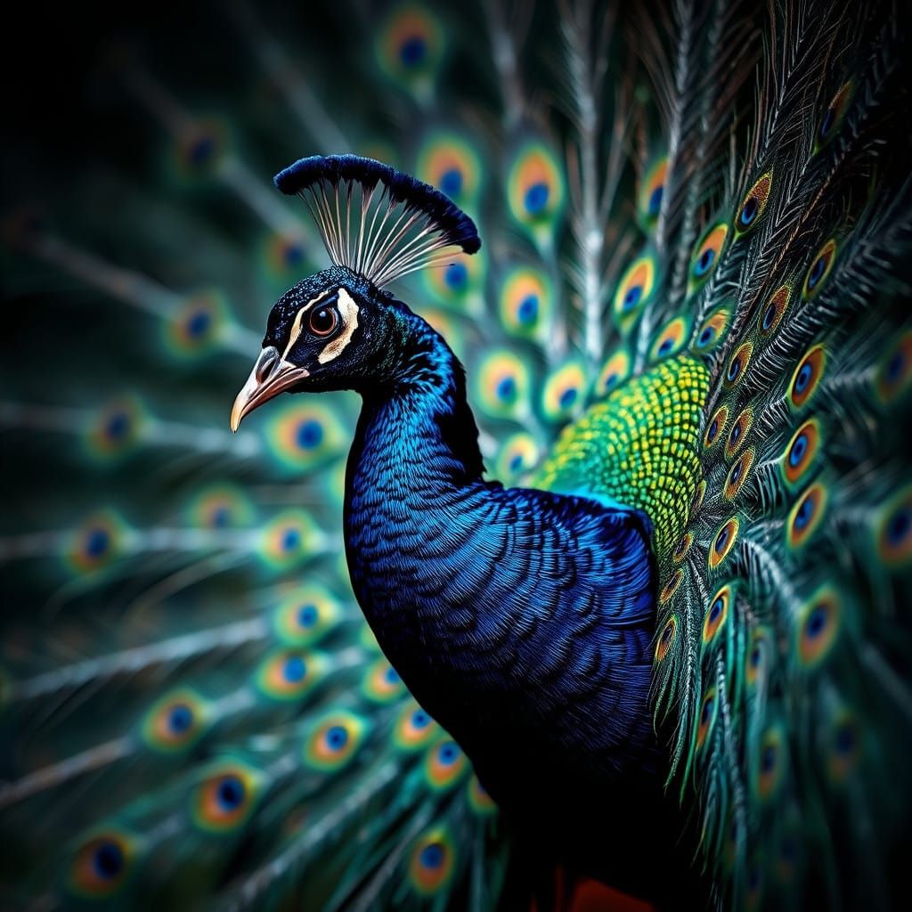 Majestic Peacock in Vibrant, Hyperrealistic Plumage