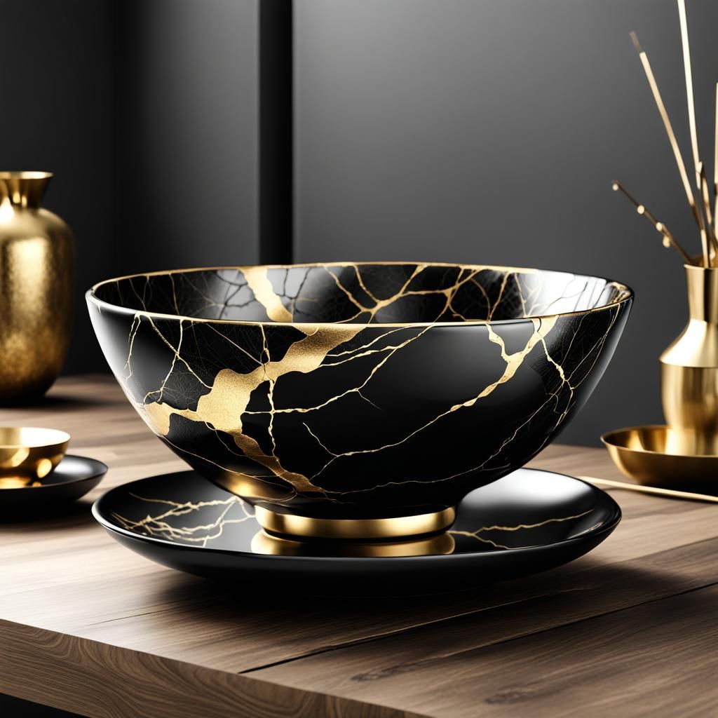 Kintsugi Bowl Repaired with Gold in 3D